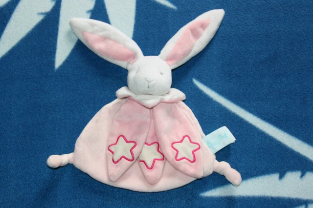 Babynat Baby Nat Doudou Lapin Plat Rose Blanc Etoile Luminescent Etat Neuf