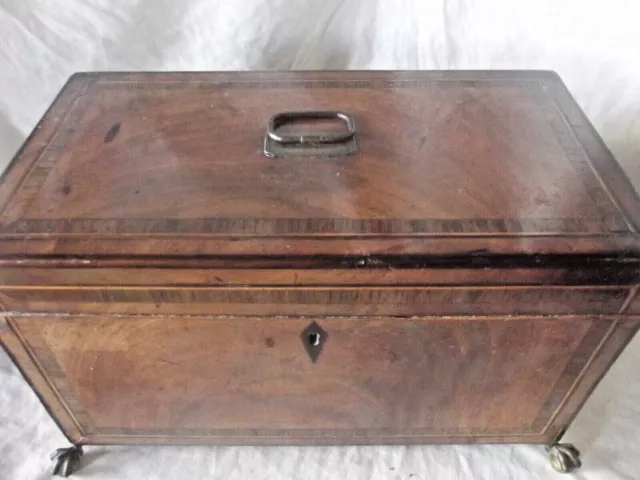 George III Mahogany Tea Caddy with 2 Compartments & Bowl on Ball & Claw Feet 2
