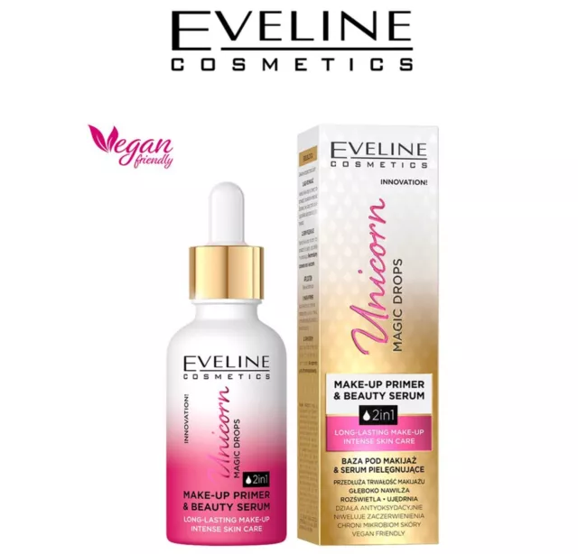 Eveline Unicorn Magic Drops Make-up Grundierung Hyaluronsäure Gesichtsserum VEGAN 30ml