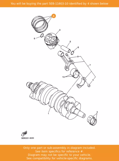 YAMAHA Piston Ring Set (std), 5EB-11603-10 OEM YZFR6