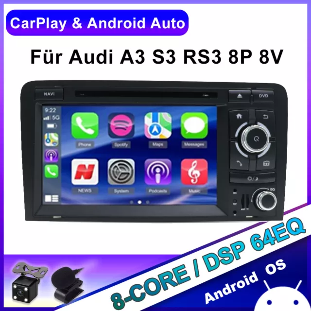 Für Audi A3 S3 RS3 8P 8V Android 13 Autoradio Navi CarPlay DSP AHD RDS BT 4+64GB