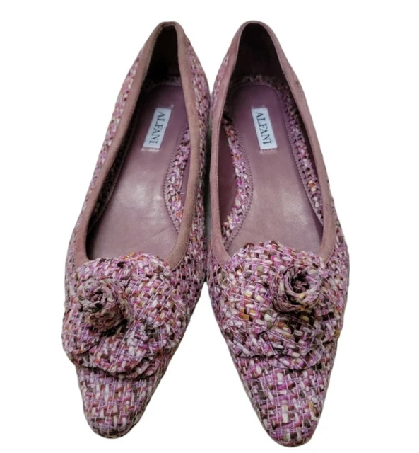 Alfani Womens US 5.5 Pink Flower Jacquard Beyonce Pointed Woven Manmade Flats