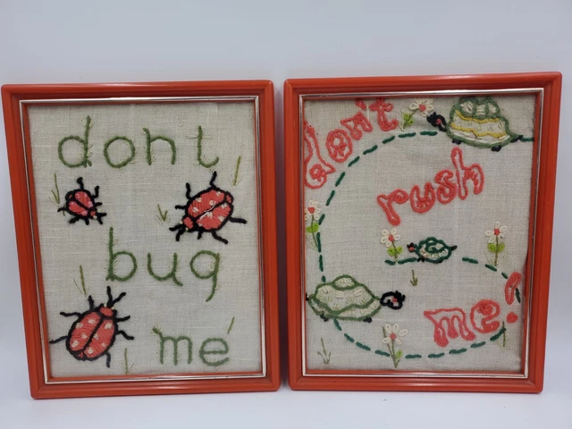 DE COLECCIÓN Completado TORTUGA DON'T RUSH ME DAMA BUG DON'T BUG ME Bordado Crewel (2)