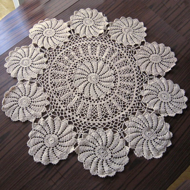 Vintage Hand Crochet Lace Flower Tablecloth Round Table Topper Doily Mat 33"-35"