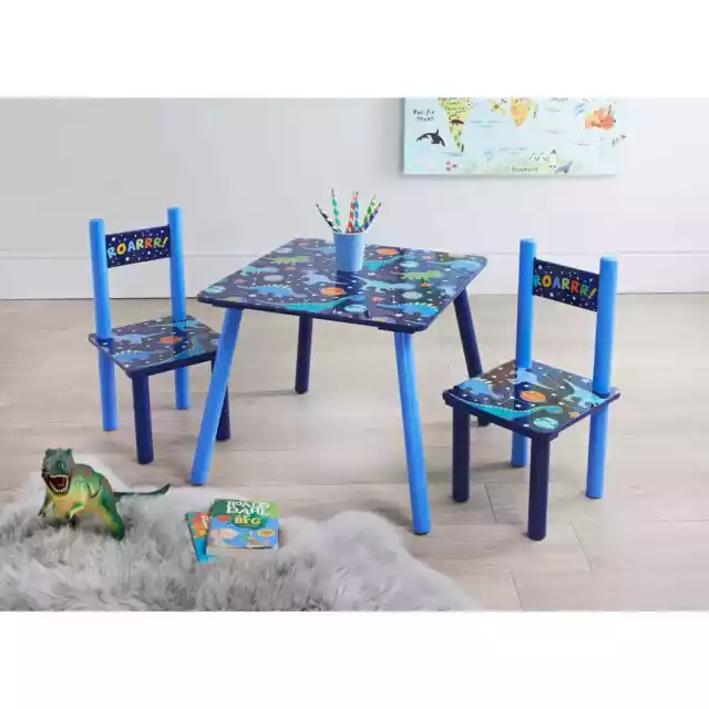 NEW Children Kids Top Wooden Dinosaur Table and 2 Chairs Set Activity Furniture