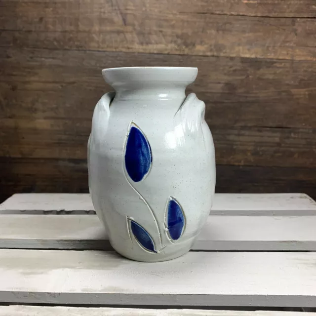 WILLIAMSBURG KERAMIK Vase/Urne Salz glasiert Kobalt blau Blattmuster