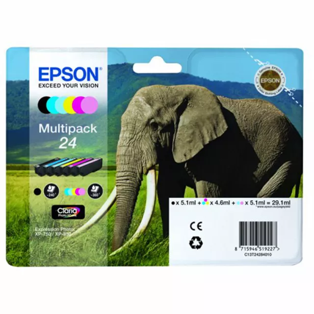 PACK 6 CARTOUCHE EPSON 24 NOIR MAGENTA CYAN JAUNE + PHOTO / elephant t2428 t24