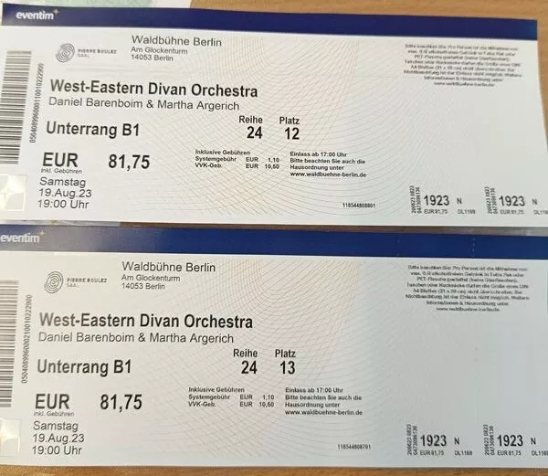 2 Tickets West-Eastern Divan Orchestra Daniel Barenboim, plus jetzt Igor Levit