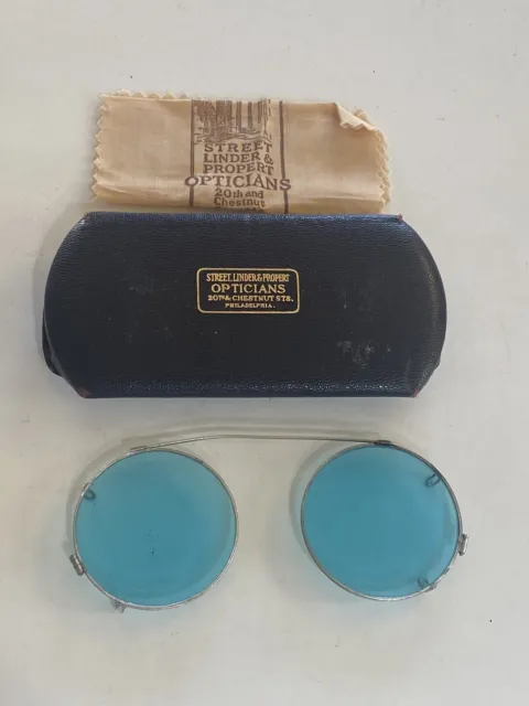 Vintage Blue Tinted Clip on Sunglasses in Original Case