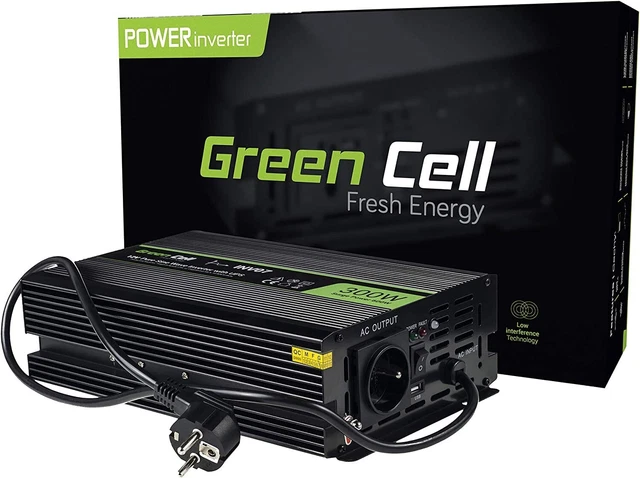 GreenCell 300W/600W DC 12V vers AC 230V Convertisseur de tension à onde sinusoïd