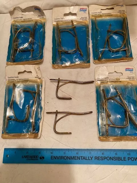 VINTAGE NATIONAL  Garment  Coat And Hat HOOKS (12) 3 1/4"” ANTIQUE  Brass Finish