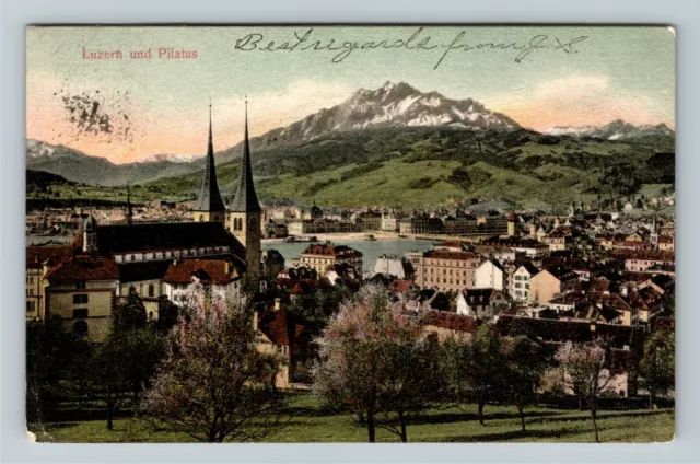 Luzern Switzerland, Luzern und Pilatus Vintage Souvenir Postcard