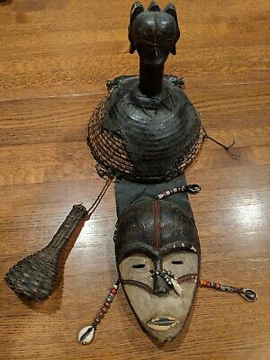 Fang Gabon Helmet Mask with Shells and Beads — Authentic Carved African Wood Art