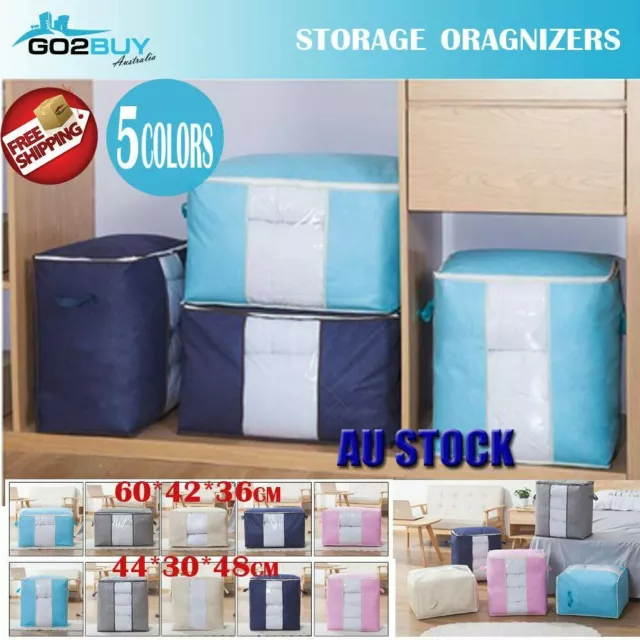 Clothes Quilt Blanket Storage Bag Nonwoven Fabric Organizer Foldable Zipper Box