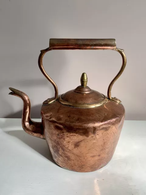 Large Antique Copper Kettle Gooseneck Spout Fireplace Art Rare Victorian Marked