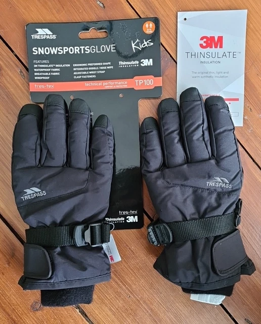 Trespass Ergon schwarze Skihandschuhe Kinder Gr. 8-10 Jahre Thinsulate 3M