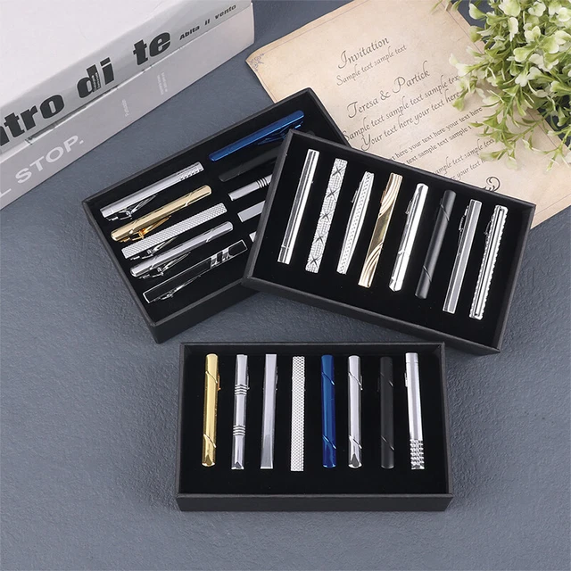8Pcs/Box Tie Clip Set With Gift Box Wedding Guests Gifts Metal Man Tie Clips BII