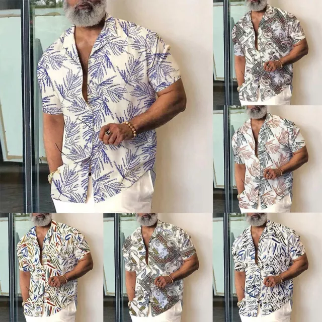 Men's Lightweight Polyester Short Sleeve Shirt Baroque Printed Hawaiian Style
