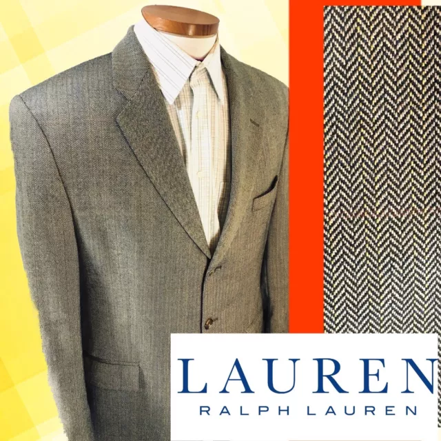 New Ralph Lauren 44L Brown Mens Herringbone  Wool Tweed Blazer Sport Coat Jacket