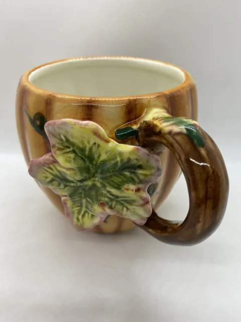 Vintage Majolica Style 3D Coffee Mug Pumpkin Fall Leaves 2001 Mervyn’s