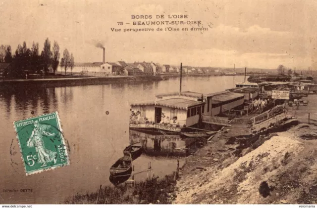 S5510 cpa 95 Beaumont sur Oise - vue perspective de l' Oise en Amont " Péniche "