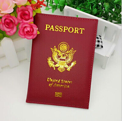 Leather Passport Holder Cover Travel case Wallet USA Emblem Gold