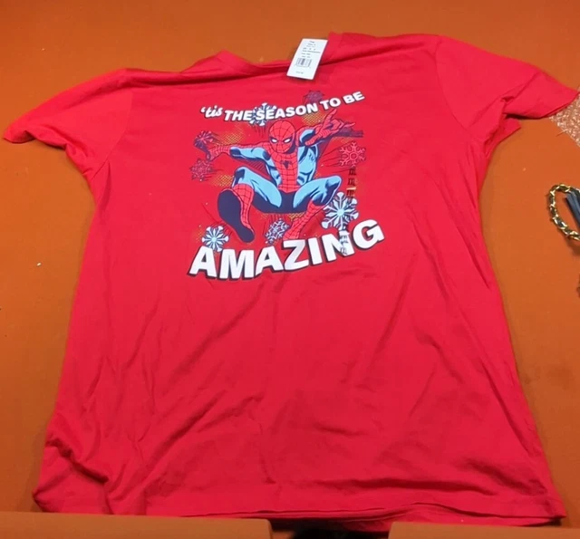 New Marvel Spiderman Mens TShirt XXL Tis The Season To Be Amazing Red