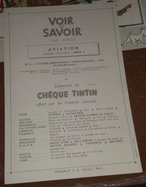 4 Ancienne Image Cheque Tintin Herge Casterman 1955 Voir Et Savoir Aviation Tb 2