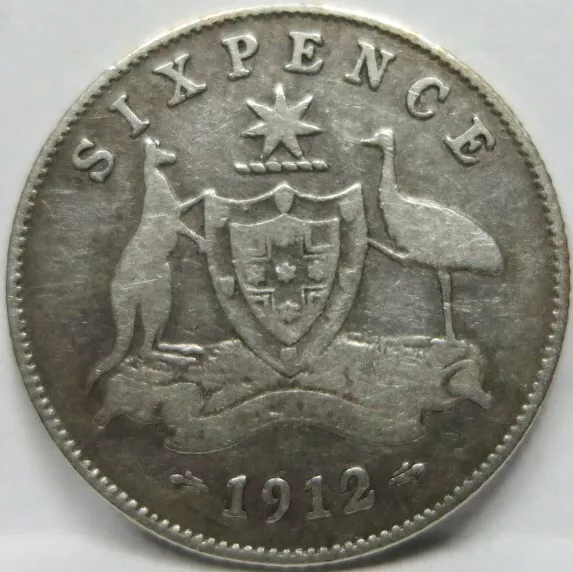 AUSTRALIA Sixpence 6 pence 1912 Fine Emu Silver Britain George V #B42