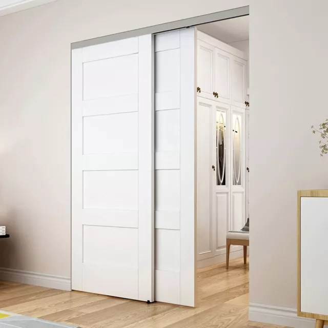 DIYHD Ceiling Mount Bypass Sliding Door Hardware,Silver Box Rail Pocket Door Kit