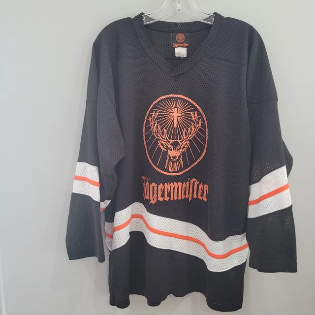 Rare Vintage 90s Jagermeister Promo Black Mesh  Hockey Jersey Mens L
