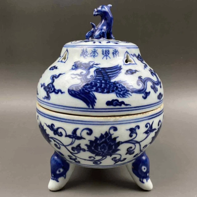 Chinese Blue&White Porcelain Handmade Exquisite Phoenix Pattern Incense Burner