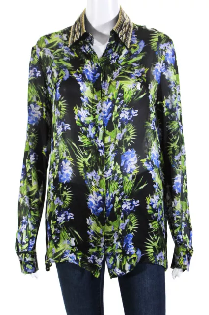 Givenchy Women's Collar Long Sleeves Button Down Silk Shirt Floral Size 42