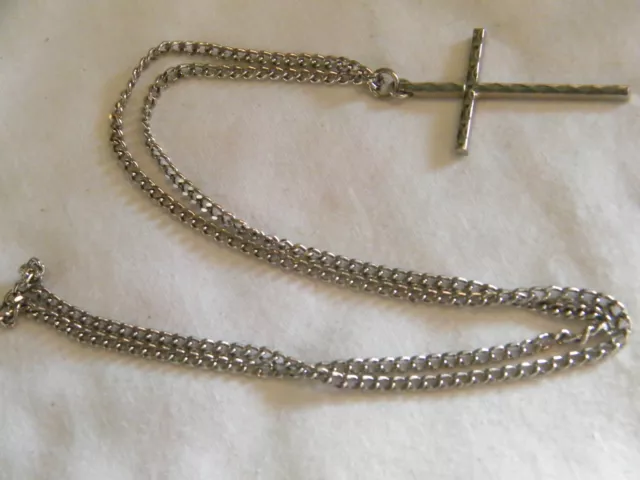 Beautiful Silver Tone Cross Necklace Box Signed Rhodium Finish NICE