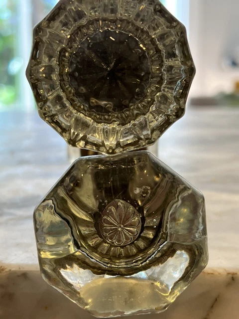 Vintage Crystal Door Knobs set of 2 Pairs / victorian / antique 1800s  brass