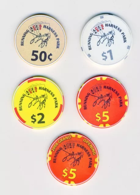 Running Aces -Columbus, MN Set of 4 1st Issue House & Grand Opening Casino Chips