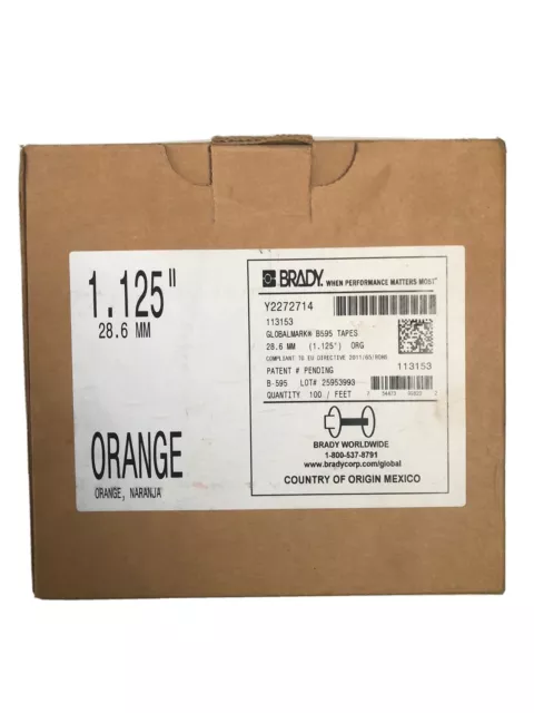 Brady 113153 Tape,Orange,100 Ft. L,1-1/8 In. W