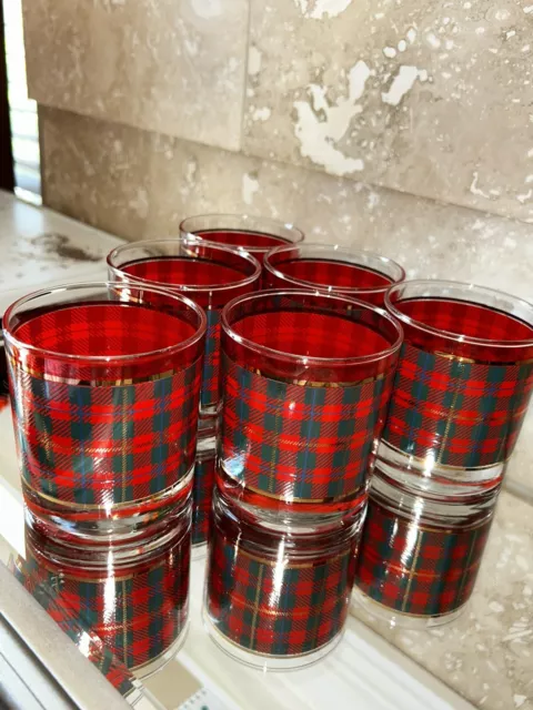 6 Special Gifts Crowning Touch Set Scottish plaid whiskey glasses Excellent MCM