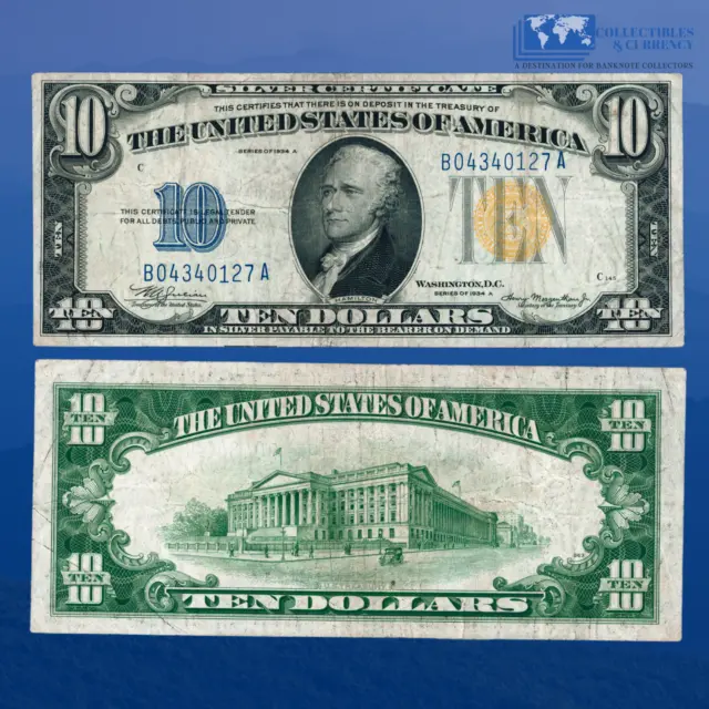 Fr.2309 1934A $10 Silver Certificate Yellow Seal "North Africa", VF #40127