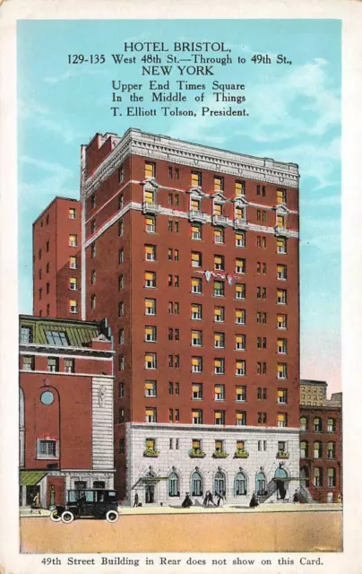 NEW YORK CITY, New York NY  HOTEL BRISTOL~T Elliot Tolson  c1920's Postcard