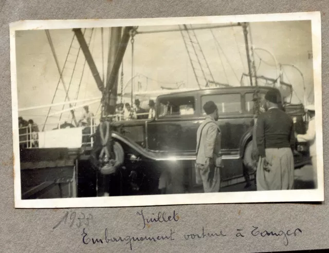 ORIGINAL PHOTO. ANTIQUE AUTOMOBILES. boarding in Tangier Morocco. 1933