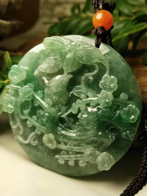 Certified 100% genuine Grade A  natrual  jadeite jade birds pendant necklace