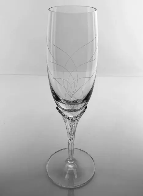Champagne Flute Crystal Glass Etched Design Ribbed Stem Stemware 7 oz