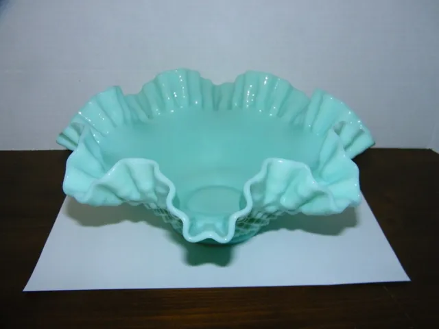 Fenton 10" Centerpiece Bowl Hobnail Green Pastel Milk Glass Double Crimped