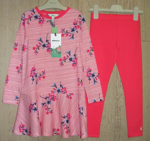 JOULES Girls NEW Pink Stripe Floral Dress Leggings Set Outfit Age 4 104cm