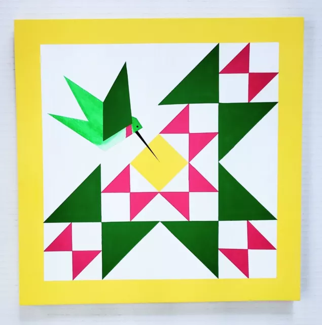 Barn Quilt Sign HUMMINGBIRD Hand Painted On Real Wood Farmhouse Decor 12" x 12"