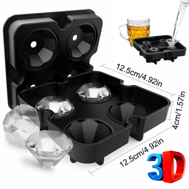 Hágalo usted mismo 3D Diamante Silicona Cubo de Hielo 4 Bandejas Whisky Cócteles Fabricante Moldes Barra Herramientas