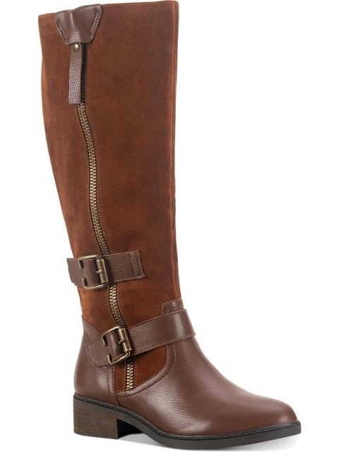 American Rag Women's Block Heel Zip up Leather Boots Brown Size 7.5 M