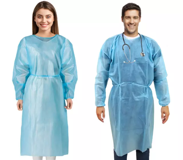PPE Disposable Isolation Gowns Medical Gowns Lab Dental Coat Blue PACK OF 10