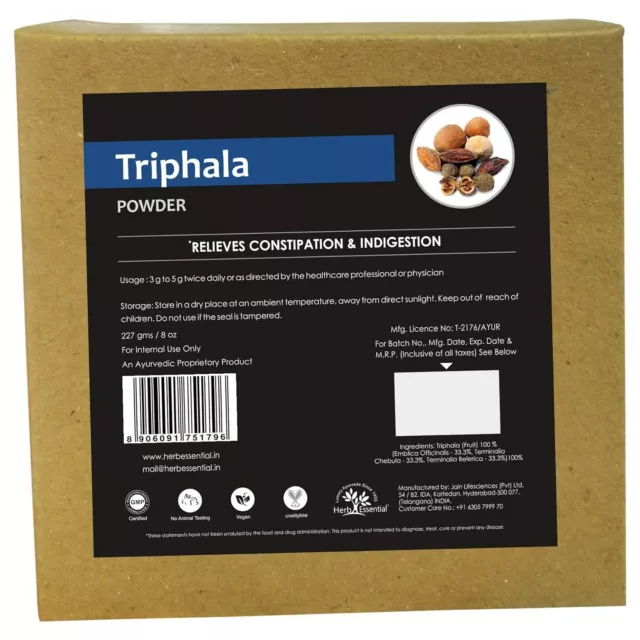 Herb Essential Pure Organique Triphala Poudre Paquet De 227gm